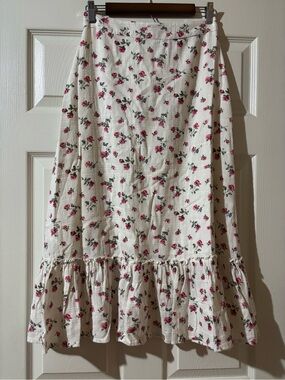 Primark White Maxi Skirt with Pink Rose Print